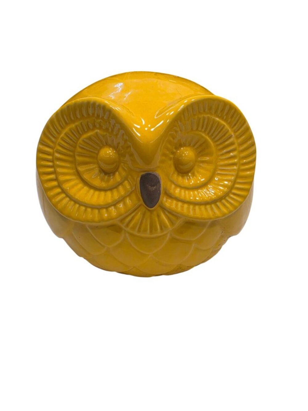 Yellow Ceramic Owl Planter Large Glossy Owl Cachepot Bird Decor - Picture 2 of 6
